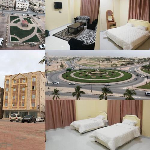 a collage of four pictures of a hotel room with a city at RED-20 - Tag Salalah in Salalah