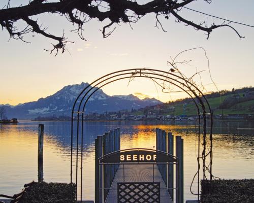 a gate in front of a body of water at Hotel Restaurant Seehof in Küssnacht