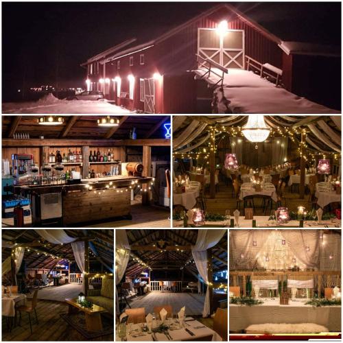 a collage of photos of a restaurant at night at Backamgården in Sälen