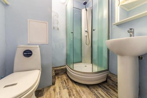 モスクワにあるApartament Hanaka Eletskaya 22/25のバスルーム(シャワー、トイレ、シンク付)