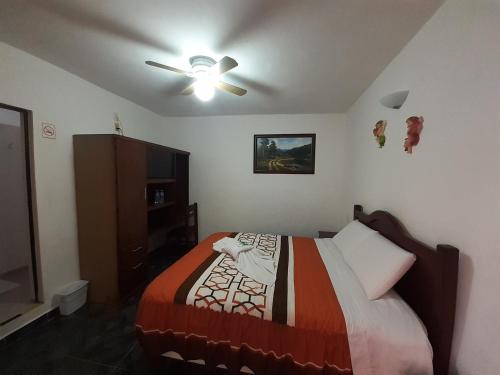 a bedroom with a bed and a ceiling fan at El Jardín Del Edén in Tequisquiapan