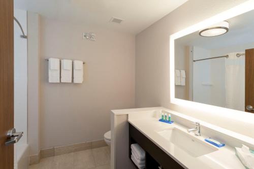 休斯頓的住宿－Holiday Inn Express & Suites Houston - North I45 Spring, an IHG Hotel，一间带水槽和镜子的浴室