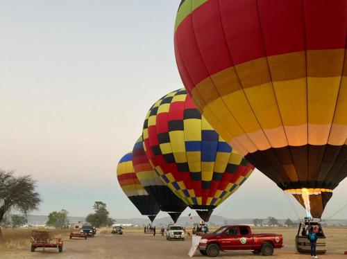 a group of hot air balloons in a field at Casa Martha hotel boutique in Tequisquiapan