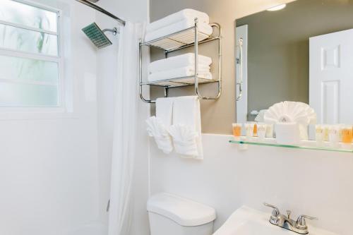 a bathroom with a toilet and a sink and a mirror at Ocean Reef Suites in Miami Beach