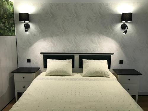 sypialnia z dużym łóżkiem i 2 szafkami nocnymi w obiekcie Płock by night w mieście Płock