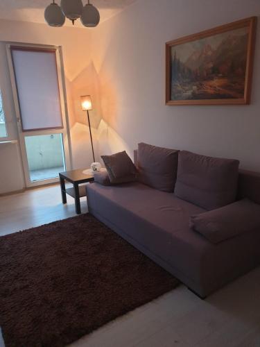 - un salon avec un canapé et une table dans l'établissement Apartament Hoża, à Szczecin