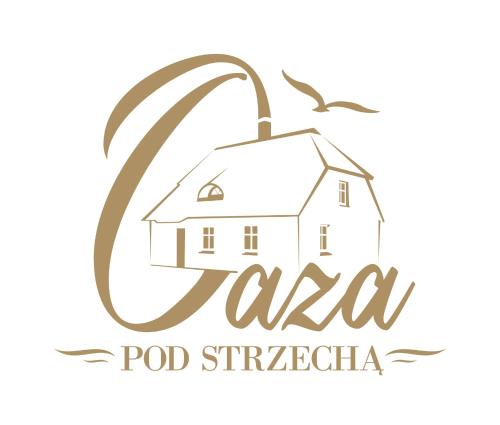 um símbolo de uma casa e uma bandeira de Paula com o texto antigo em OAZA POD STRZECHĄ Klimatyczny dom z 3 sypialniami na wyłączność z kominkiem i dużym ogrodem em Ustronie Morskie