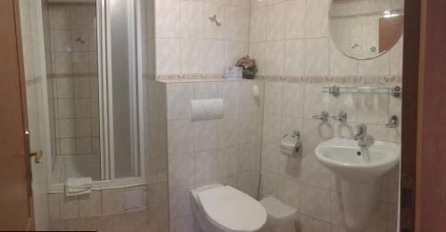 een badkamer met een toilet en een wastafel bij Penzion u Příhodů in Jesenice