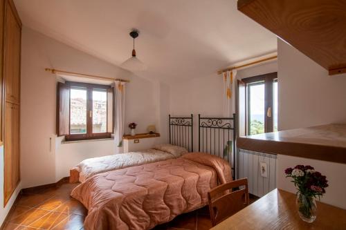 sypialnia z łóżkiem i 2 oknami w obiekcie CASA VIA DEL PERO w mieście Città della Pieve