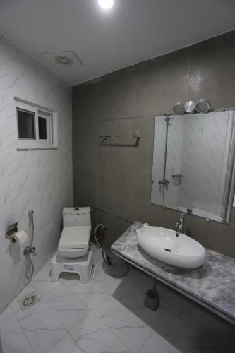 a bathroom with a sink and a toilet at Aloche Apartments in Murree