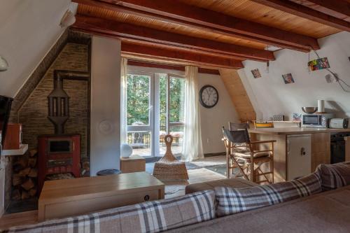 ein Wohnzimmer mit einem Sofa und einem Tisch in der Unterkunft Holiday Cottage Pedja in Kopaonik