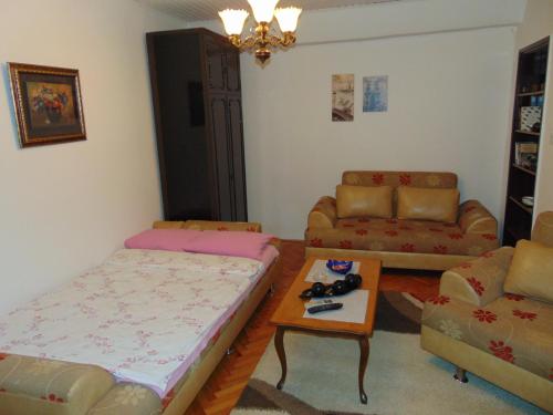 a living room with a bed and a couch at Stan na dan Valjevo in Valjevo