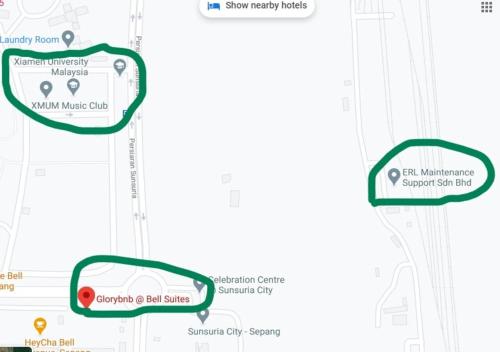a map of the approximate location of the sycamore city clinic at KLIA Glorybnb Bell Suites in Sepang
