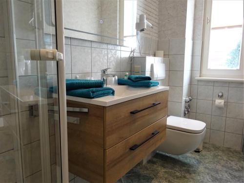 Uma casa de banho em Hotel Pension Zur Fährbrücke