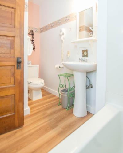 a bathroom with a sink and a toilet at Terrace Inn and 1911 Restaurant in Petoskey