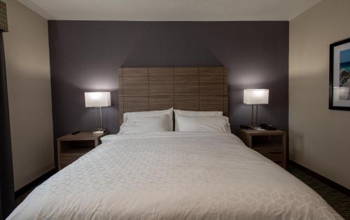 a bedroom with a large white bed with two lamps at Holiday Inn Express Hotel and Suites Port Aransas/Beach Area by IHG in Port Aransas