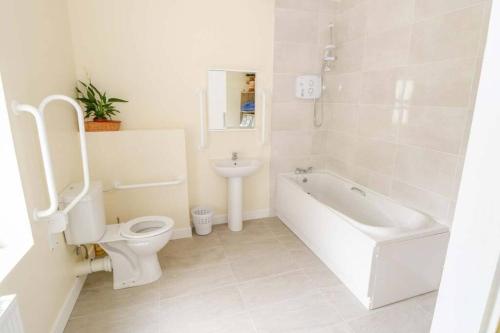 a bathroom with a toilet and a tub and a sink at John & Margarets Place in Ballinamore