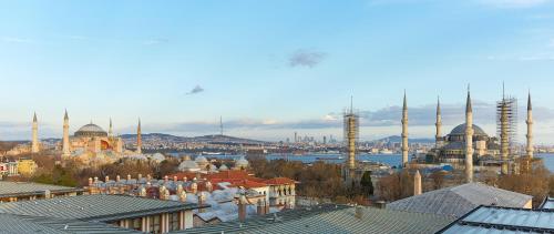 a view of a city with mosques and buildings at Lady Diana Hotel in Istanbul