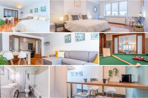 een collage van foto's van een hotelkamer bij matcha home Hayange in Hayange