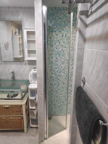 une salle de bain avec douche et lavabo dans l'établissement La siesta, à Argelès-sur-Mer