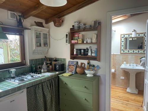 a kitchen with a green cabinet and a sink at Case Nel Borgo in Campagnano di Roma