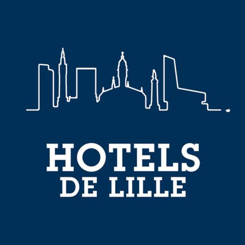 a sign that reads hotels de laille with a city at Hotel L'Arbre Voyageur - LILLE in Lille