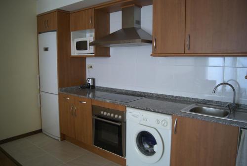 cocina con lavadora y fregadero en Apartamento VUT manypi VU-HUESCA-21-024 en La Puebla de Castro