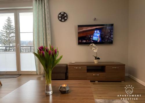 Televízia a/alebo spoločenská miestnosť v ubytovaní Apartament Prestige Szklarska Poręba