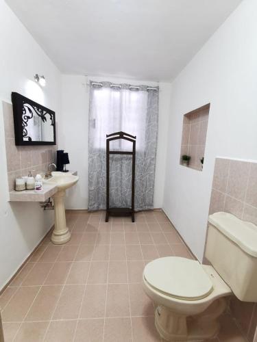 a bathroom with a toilet and a sink at Naj Wayak´ Departamentos in Valladolid
