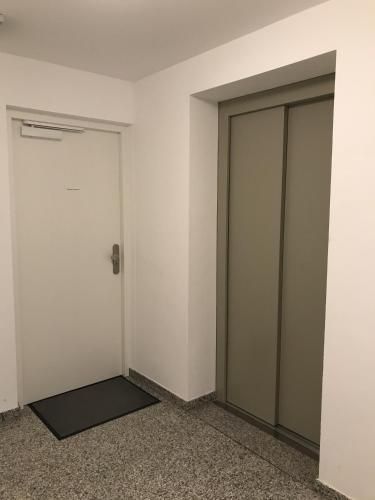 two doors in an empty room with carpet at Apartment Berg und See in Schliersee