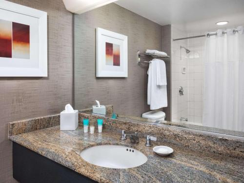 a bathroom with a sink and a shower at Hyatt Rosemont Near O'Hare in Rosemont