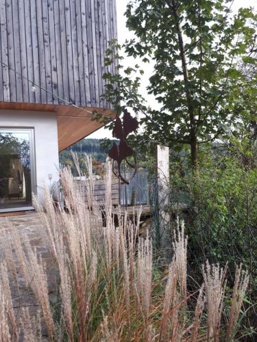 a garden with tall grass in front of a building at Südalpen Lofts in Bleiburg