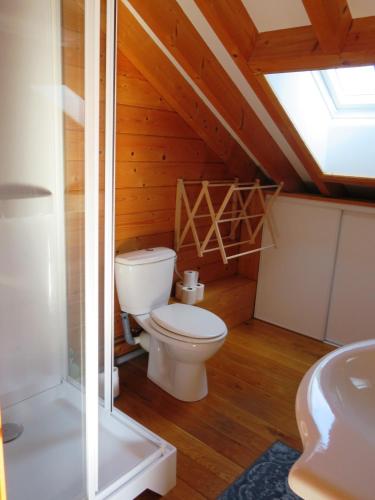une salle de bain avec toilettes et lavabo dans l'établissement Gîte Autre Ruche, à Baudement