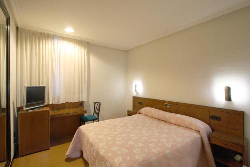 une chambre d'hôtel avec un lit et une télévision dans l'établissement Santacruz, à Oviedo
