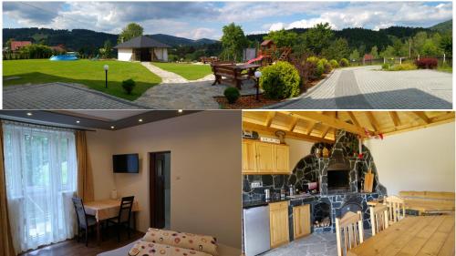 un collage de dos fotos de una casa en Pokoje Gościnne Tyrol en Zawoja