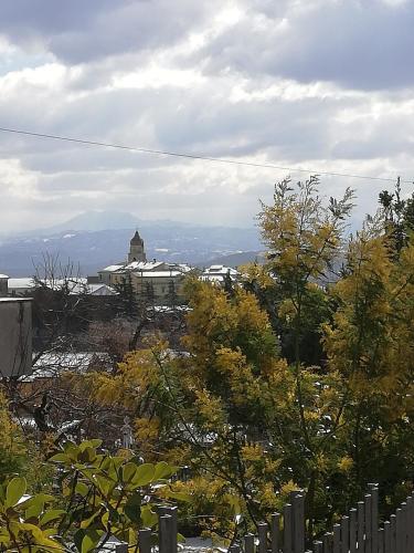 a view of a hill with a church and trees at Le Coste Affittacamere in San Lupo
