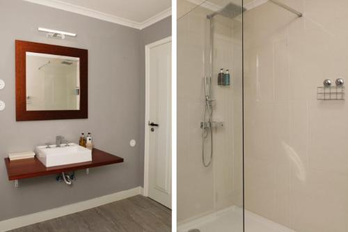 two pictures of a bathroom with a shower and a sink at Hotel Casa Palmela - Small Luxury Hotels of The World, Hotel & Villas in Setúbal