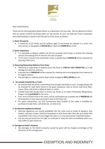 Certifikát, hodnocení, plakát nebo jiný dokument vystavený v ubytování Damai Beach Resort