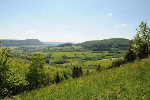 a view of the hills from the top of a hill at Landgasthof Heldenberg in Nenningen