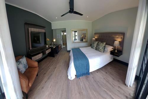 a bedroom with a large bed and a television at The Guesthouse 6 on Vrede in Johannesburg