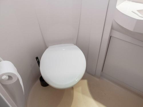 um WC branco numa casa de banho com um rolo de papel higiénico em Holiday Home Rinnetähti by Interhome em Ruka