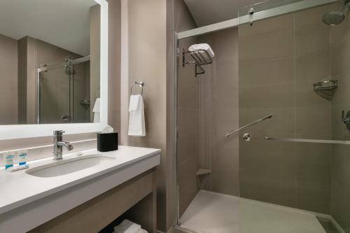 bagno con lavandino e doccia di Hyatt House Atlanta Perimeter Center ad Atlanta