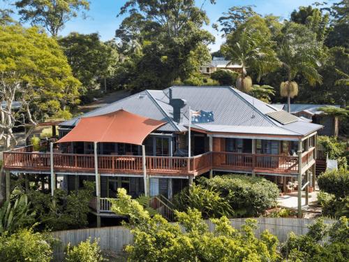 an aerial view of a house with a metal roof at Tamborine Mountain Bed and Breakfast in Mount Tamborine