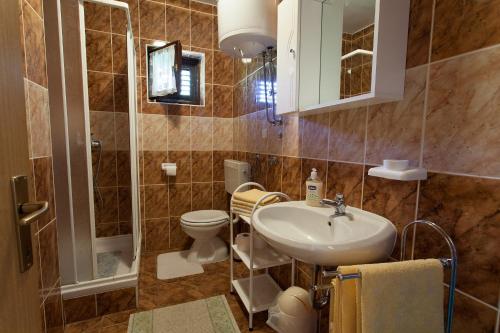 a bathroom with a sink and a toilet at Apartments Draga in Vantačići