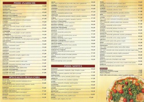 a section of a menu of a restaurant at Palace Hotel & SPA La CONCHIGLIA D' ORO in Vicenza