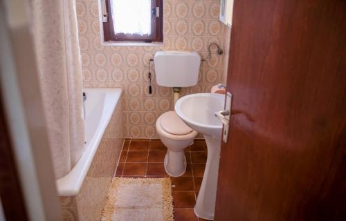 a bathroom with a toilet and a sink and a tub at Apartment Ante Kampor in Kampor