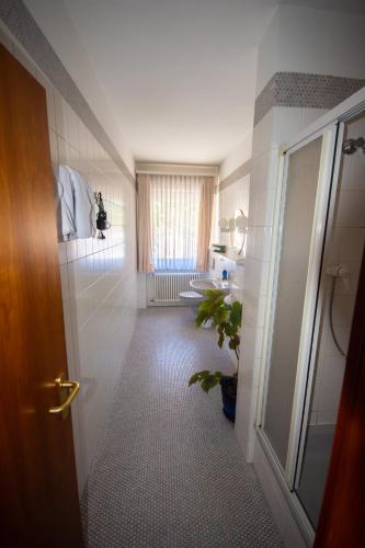 a hallway with a bathroom with a plant in it at Kaiserstühler-Hof in Breisach am Rhein