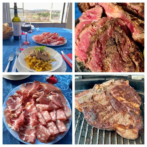 four different pictures of different types of meat and food at Tuscany Experience BnB in Foiano della Chiana