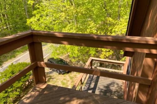 a view from the balcony of a house at Regent Hilltop Cabin in Sandyville