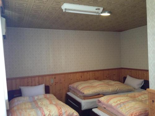 a room with two beds and a air conditioner at Hotel El Mayo in Hakuba